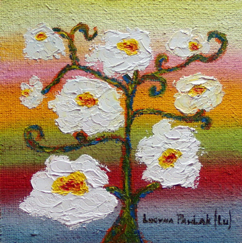 Painting: "White poppy 1", Oil, author: Lucyna Pawlak (Lu), 2008