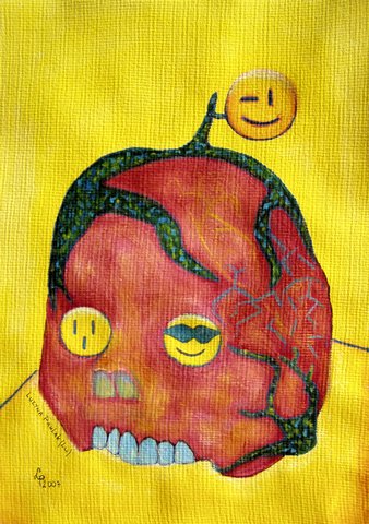 Painting: "Man and Emoticons", Tempera, author: Lucyna Pawlak (Lu), 2007