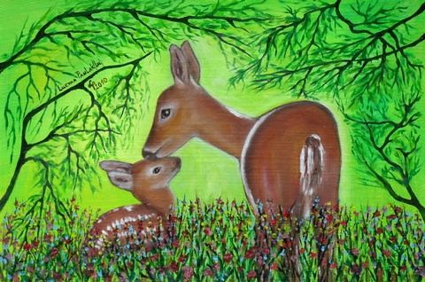 Obraz: „Dwie sarenki”, Olej, autor: Lucyna Pawlak (Lu), 2010