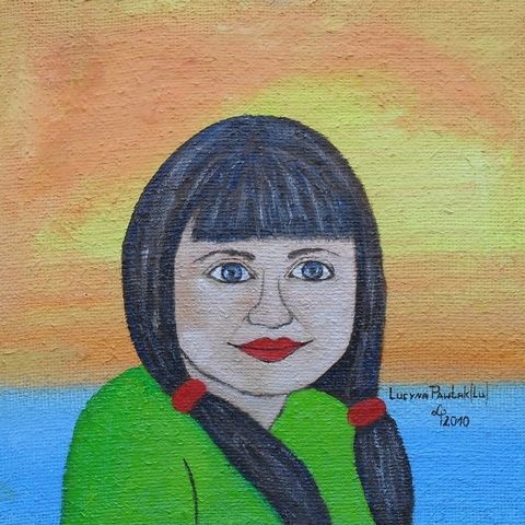 Obraz: „Dziewczyna”, Olej na płótnie jutowym, autor: Lucyna Pawlak (Lu), 2010