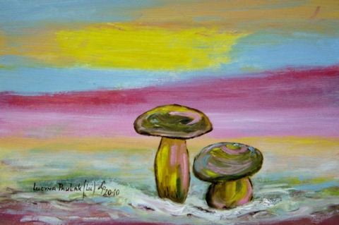 Obraz: „Grzybki na plaży”, Olej, autor: Lucyna Pawlak (Lu), 2010