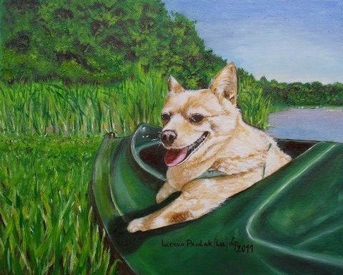 Painting: "Luka in a kayak", Oil, author: Lucyna Pawlak (Lu), 2011