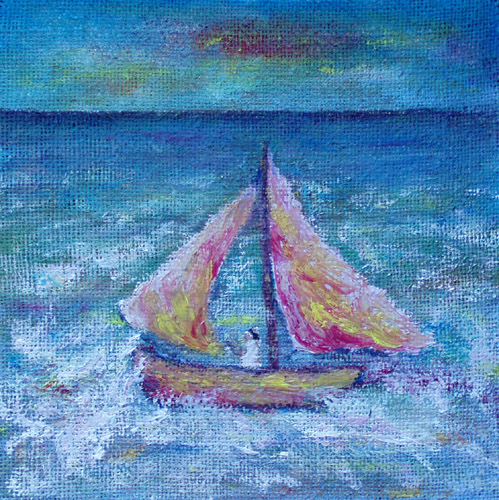 Painting: "Summer 1", Olej na płótnie jutowym, author: Lucyna Pawlak (Lu), 2008
