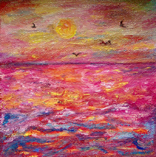 Painting: "Summer 9", Olej na płótnie jutowym, author: Lucyna Pawlak (Lu), 2008
