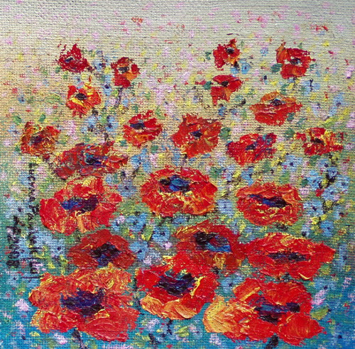Obraz: „Maki polne 1”, Olej na płótnie jutowym, autor: Lucyna Pawlak (Lu), 2008