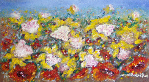 Obraz: „Pole kwiatowe 4”, Olej na płótnie jutowym, autor: Lucyna Pawlak (Lu), 2007
