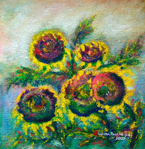 Painting: "Five sunflowers", Oil, author: Lucyna Pawlak (Lu), 2007