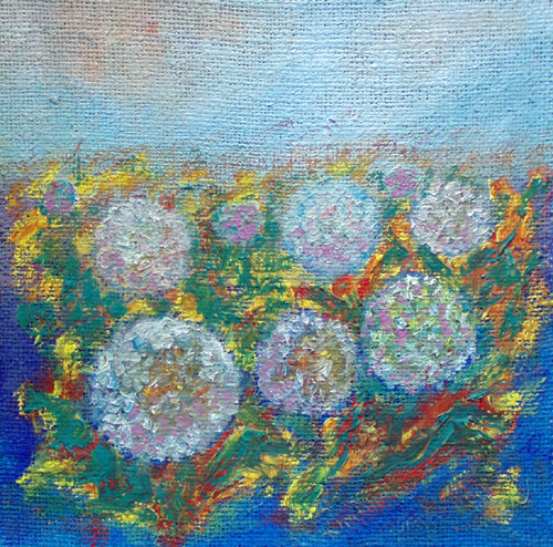 Obraz: „Polne 11”, Olej na płótnie jutowym, autor: Lucyna Pawlak (Lu), 2008