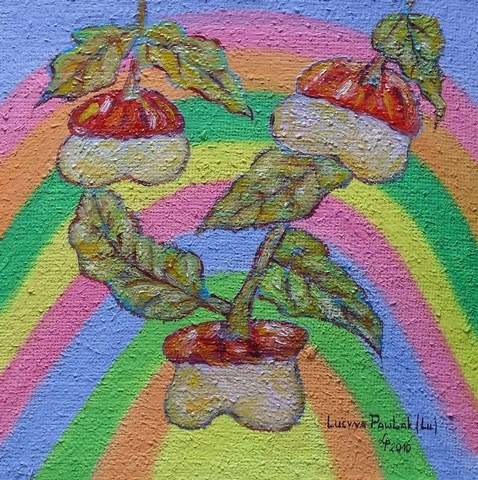 Obraz: „Słońce 17”, Olej na płótnie jutowym, autor: Lucyna Pawlak (Lu), 2010