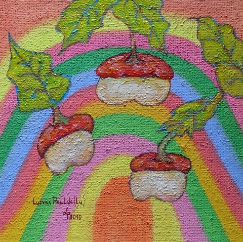 Obraz: „Słońce 18”, Olej na płótnie jutowym, autor: Lucyna Pawlak (Lu), 2010