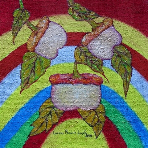Obraz: „Słońce 22”, Olej na płótnie jutowym, autor: Lucyna Pawlak (Lu), 2010