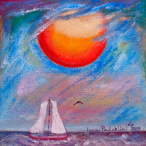 Obraz: „Śmiało pod wiatr 4”, Olej na płótnie jutowym, autor: Lucyna Pawlak (Lu), 2009