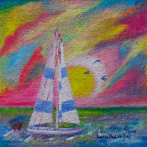 Obraz: „Śmiało pod wiatr 8”, Olej na płótnie jutowym, autor: Lucyna Pawlak (Lu), 2009