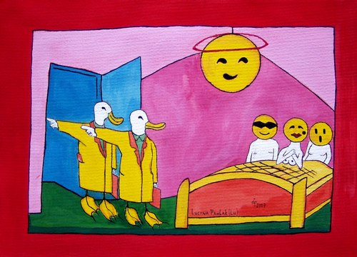 Painting: "Face to grass!", Tempera, author: Lucyna Pawlak (Lu), 2007