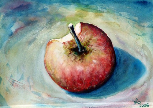 Painting: "Apple", Watercolour, author: Lucyna Pawlak (Lu), 2006