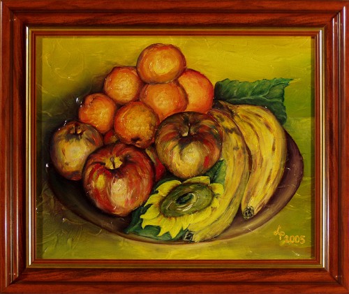 Obraz: „Talerz z owocami”, Olej, autor: Lucyna Pawlak (Lu), 2005