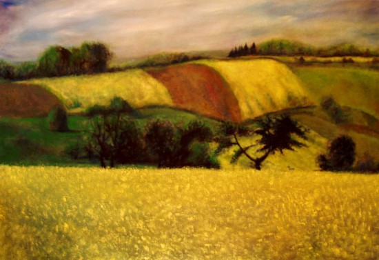 Painting: "Hills of Trzebnica", Oil, author: Lucyna Pawlak (Lu), 2006