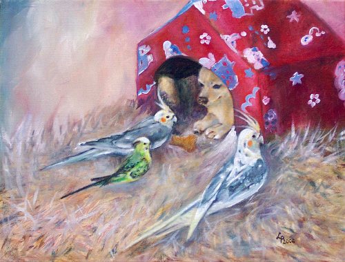 Obraz: „Domowe ZOO”, Olej, autor: Lucyna Pawlak (Lu), 2006
